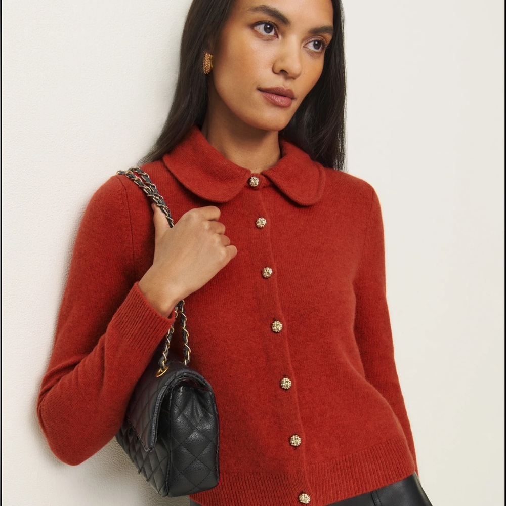 Reformation red wool cardigan